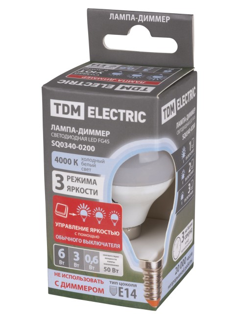 Лампа светодиодная FG45-6 Вт-230 В-4000 К–E14 "Лампа-ДИММЕР" TDM Лампа светодиодная FG45-6 Вт-230 В-4000 К–E14 "Лампа-ДИММЕР" TDM