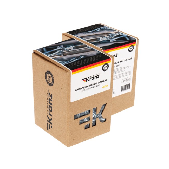 Саморез оконный KRANZ острый, 4.1х30, белый цинк, короб (500 шт./уп.)