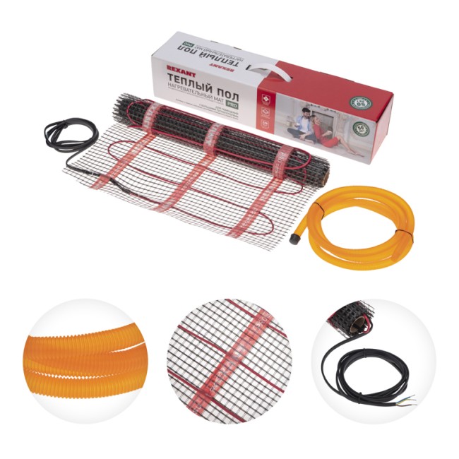 Теплый пол, нагревательный мат PRO RNX-5-1100 5м², 0,5х10м, 1100Вт двухжильный, с экраном REXANT Теплый пол, нагревательный мат PRO RNX-5-1100 5м², 0,5х10м, 1100Вт двухжильный, с экраном REXANT