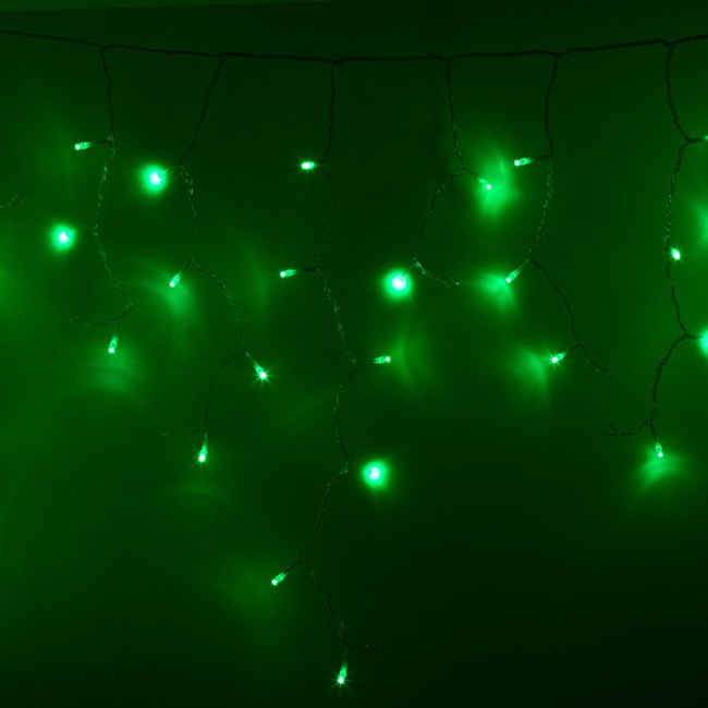 Гирлянда светодиодная Бахрома (Айсикл), 2,4х0,6м, 88 LED ЗЕЛЕНЫЙ, прозрачный ПВХ, IP65, постоянное свечение, 230В NEON-NIGHT (шнур питания в комплекте)